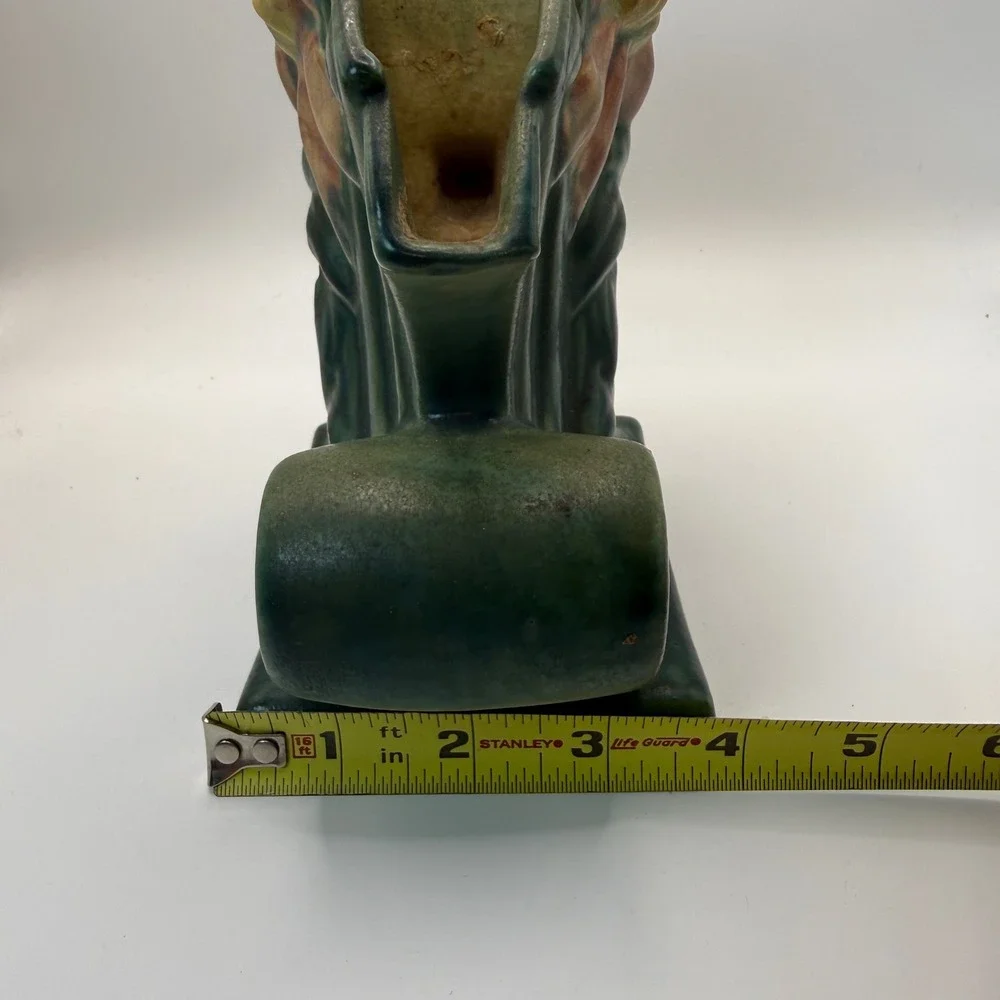 Roseville Pottery Clematis Green Cornucopia Vintage Mid Century Art Deco
